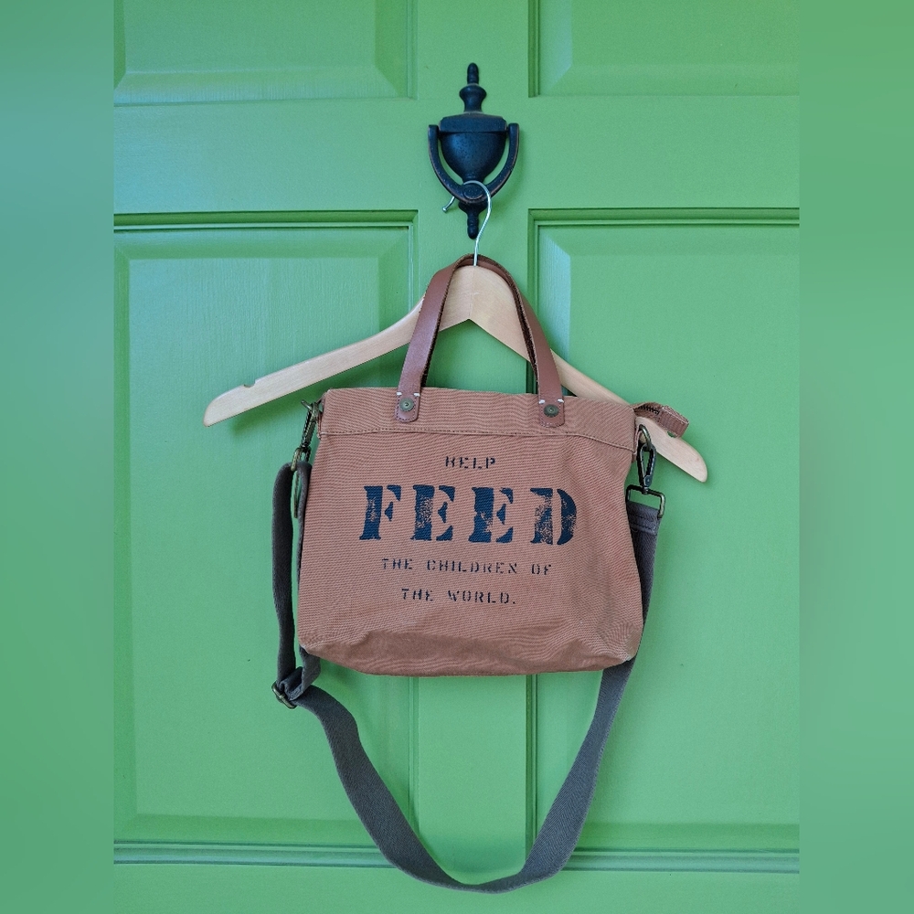 Feed Tan Canvas Tote Bag with Black Print